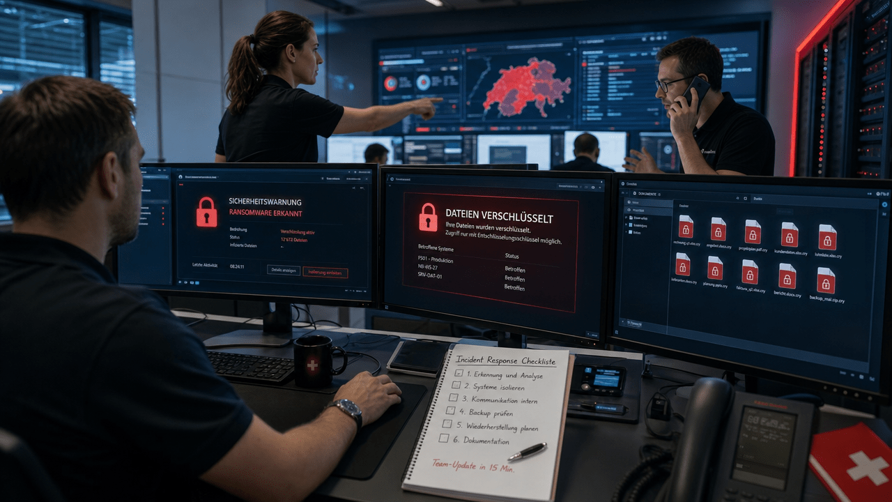 IT-Team koordiniert Cyber Security Incident Response Plan bei Ransomware-Angriff in Schweizer Unternehmen