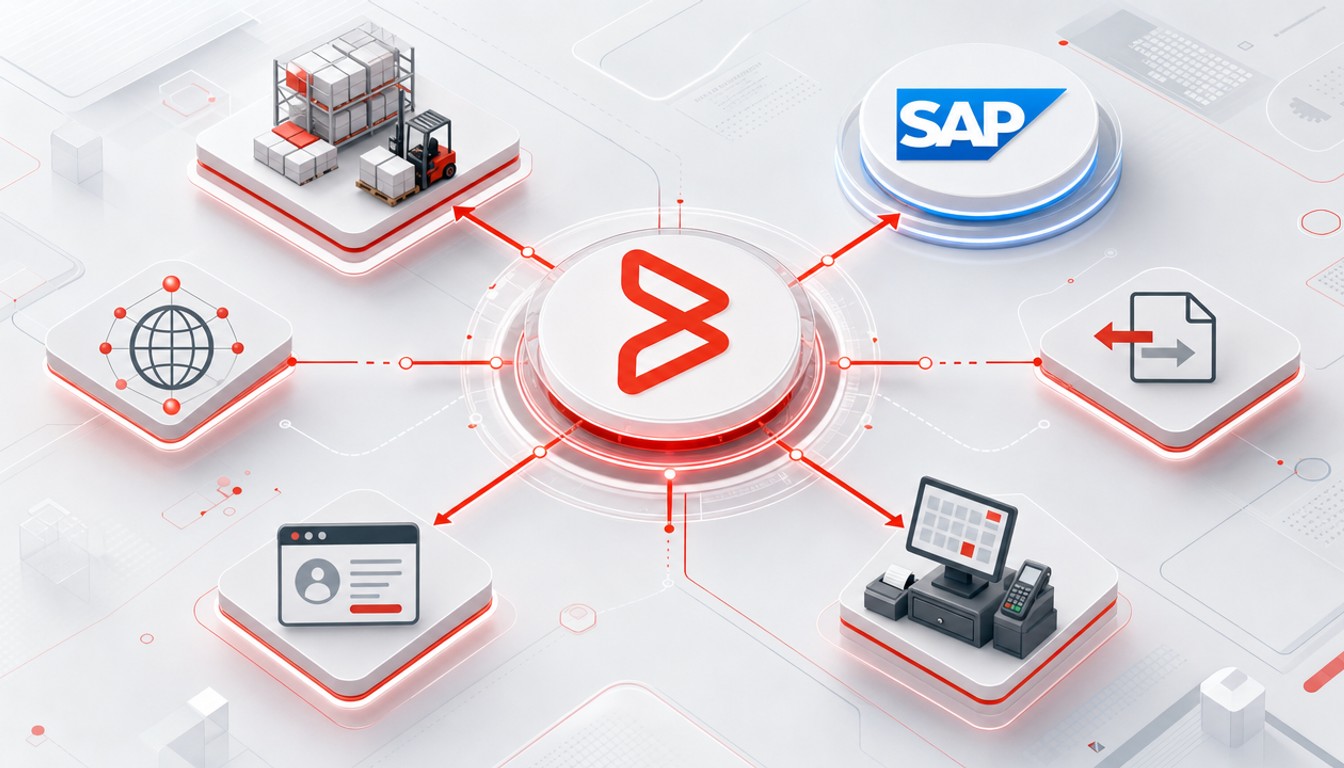 BMC Control-M Retail Supply Chain Architektur: Workload Automation Retail mit SAP S/4HANA, WMS, EDI-Gateway, Lieferantenportal und POS-Systemen